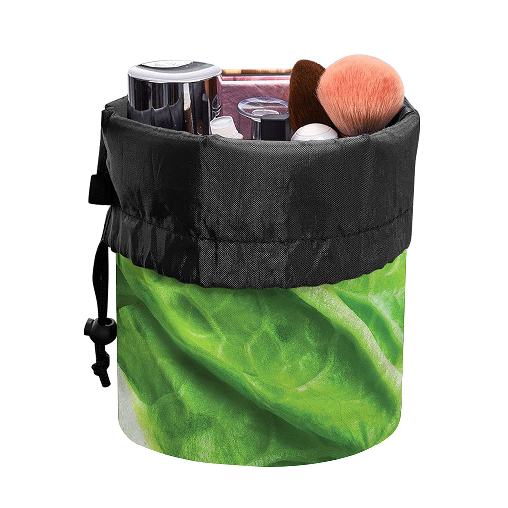 Green Cabbage Leaf Print Drawstring Makeup Bag
