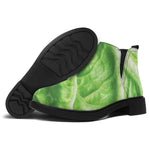 Green Cabbage Leaf Print Flat Ankle Boots