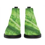 Green Cabbage Leaf Print Flat Ankle Boots