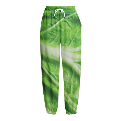 Green Cabbage Leaf Print Fleece Lined Knit Pants