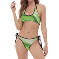 Green Cabbage Leaf Print Halter Scoop Tie Side Bikini