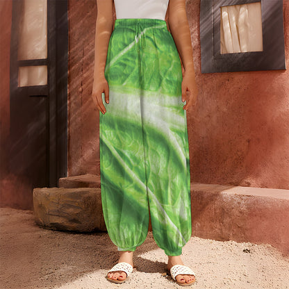 Green Cabbage Leaf Print Harem Pants