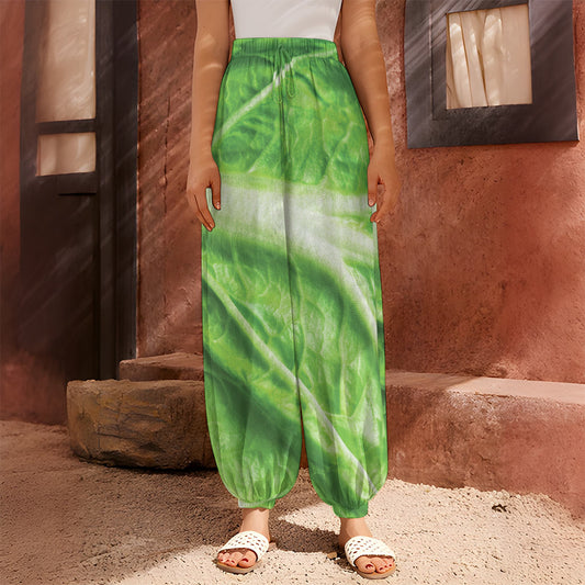 Green Cabbage Leaf Print Harem Pants