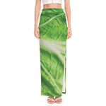 Green Cabbage Leaf Print High Slit Maxi Skirt