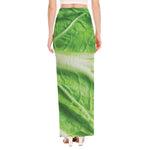 Green Cabbage Leaf Print High Slit Maxi Skirt