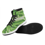 Green Cabbage Leaf Print High Top Leather Sneakers