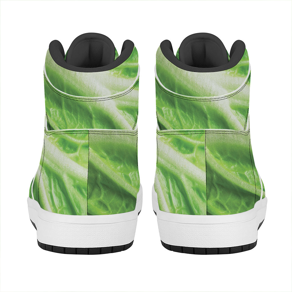 Green Cabbage Leaf Print High Top Leather Sneakers