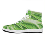 Green Cabbage Leaf Print High Top Leather Sneakers