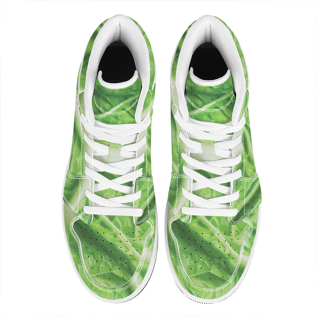Green Cabbage Leaf Print High Top Leather Sneakers