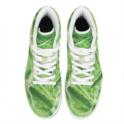 Green Cabbage Leaf Print High Top Leather Sneakers