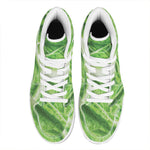 Green Cabbage Leaf Print High Top Leather Sneakers
