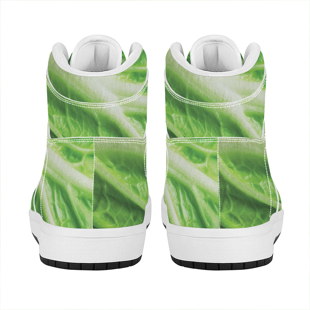 Green Cabbage Leaf Print High Top Leather Sneakers