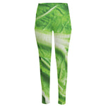 Green Cabbage Leaf Print High-Waisted Pocket Leggings