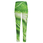 Green Cabbage Leaf Print High-Waisted Pocket Leggings