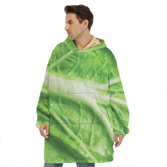 Green Cabbage Leaf Print Hoodie Blanket