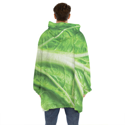 Green Cabbage Leaf Print Hoodie Blanket