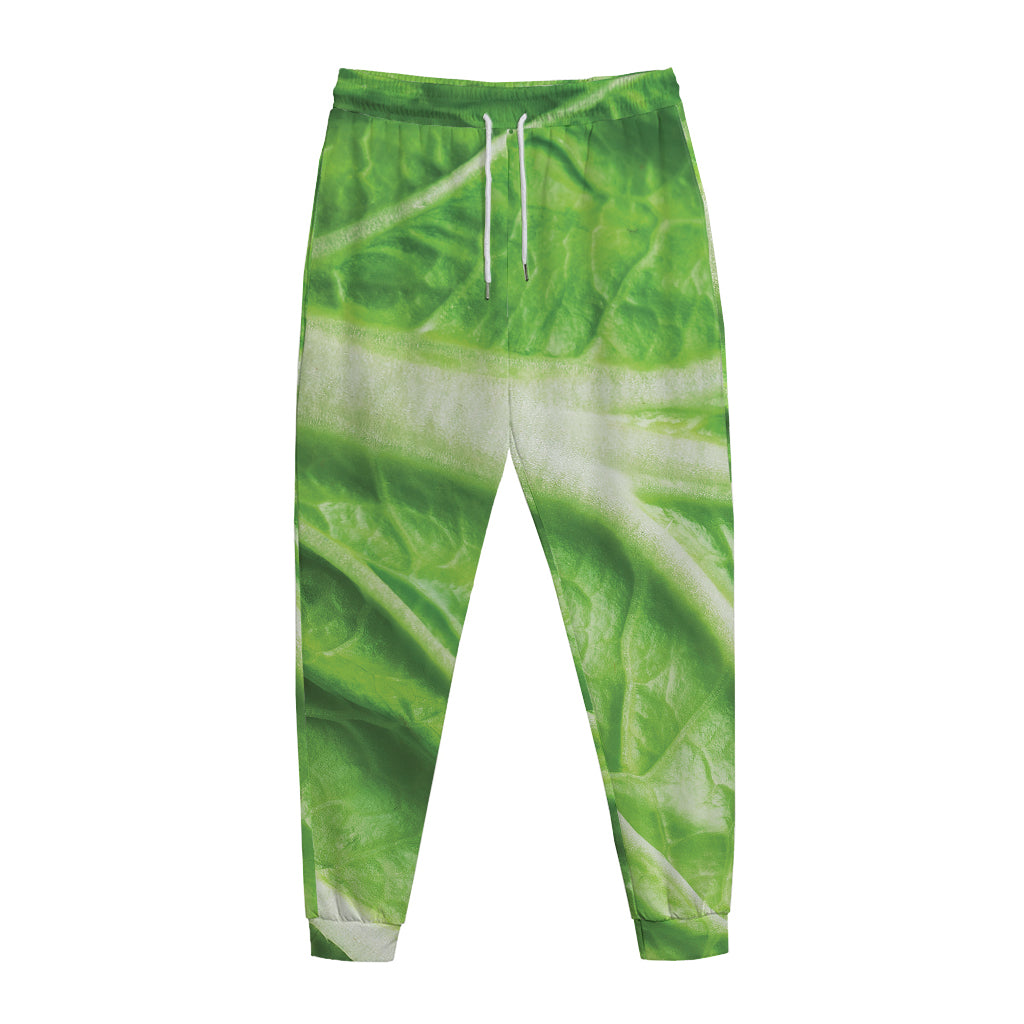 Green Cabbage Leaf Print Jogger Pants
