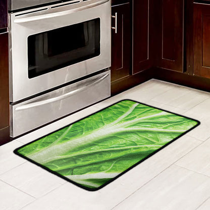 Green Cabbage Leaf Print Kitchen Mat