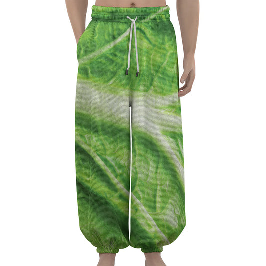 Green Cabbage Leaf Print Lantern Pants