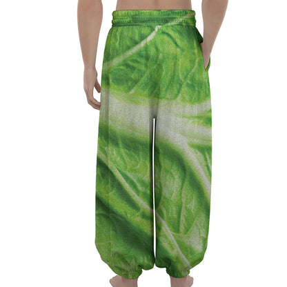 Green Cabbage Leaf Print Lantern Pants