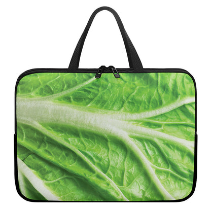 Green Cabbage Leaf Print Laptop Sleeve With Handle