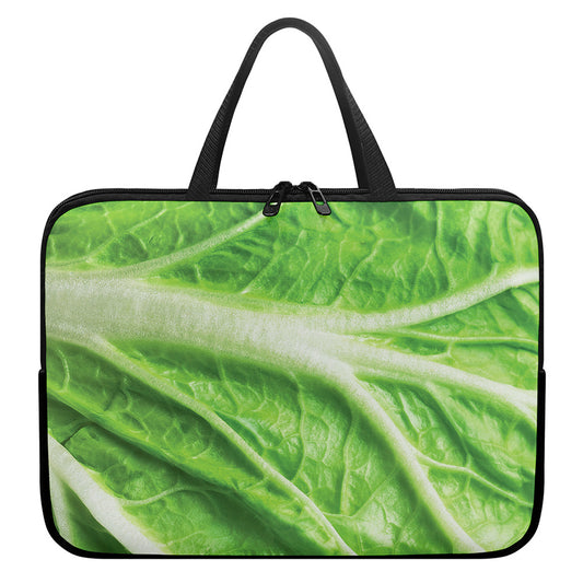 Green Cabbage Leaf Print Laptop Sleeve With Handle