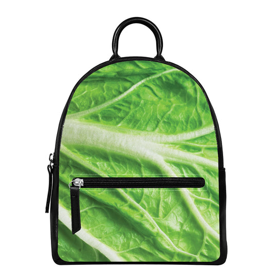 Green Cabbage Leaf Print Leather Backpack