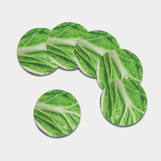 Green Cabbage Leaf Print Leather Coaster Set