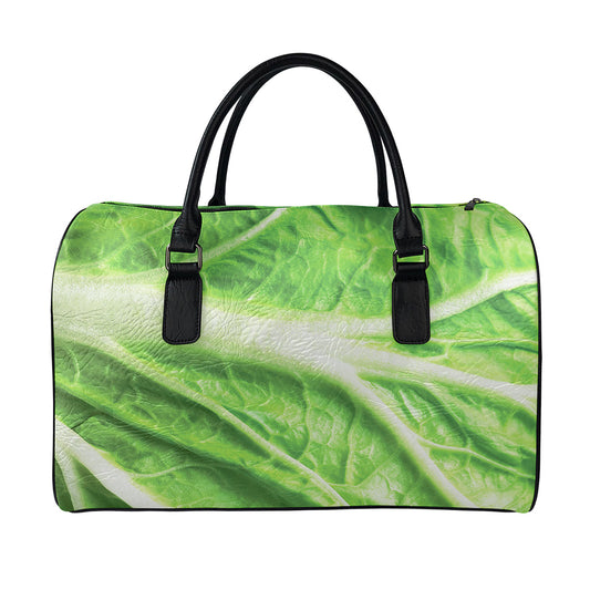 Green Cabbage Leaf Print Leather Duffle Bag