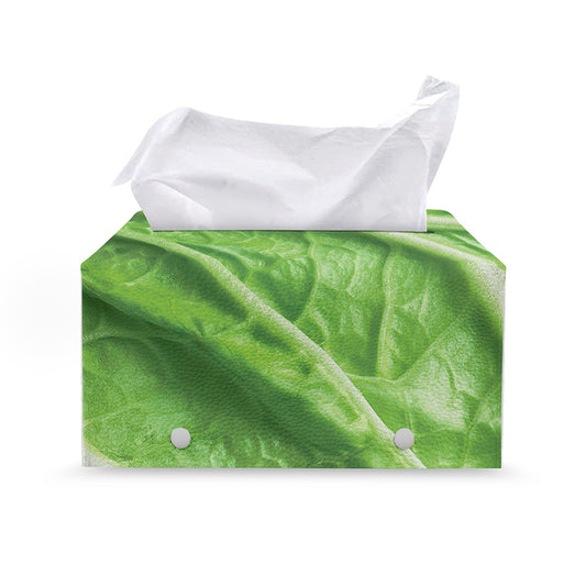 Green Cabbage Leaf Print Leather Tissue Box Cover