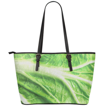 Green Cabbage Leaf Print Leather Tote Bag