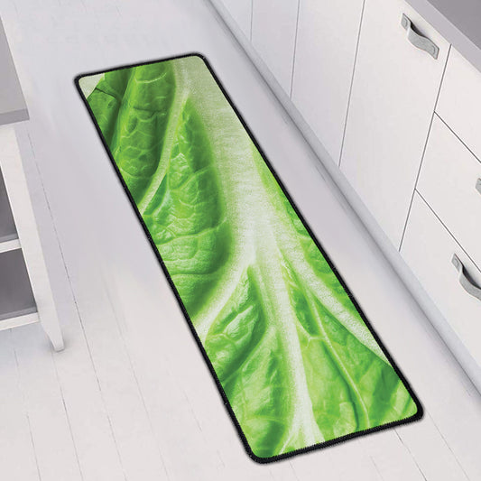 Green Cabbage Leaf Print Long Kitchen Mat