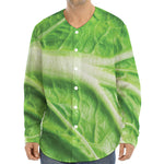Green Cabbage Leaf Print Long Sleeve Baseball Jersey