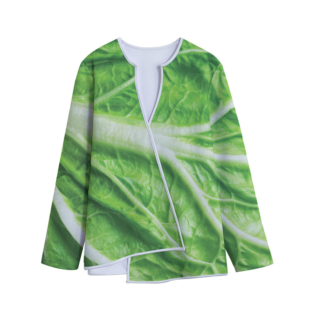 Green Cabbage Leaf Print Long Sleeve Short Coat