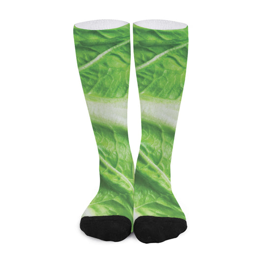 Green Cabbage Leaf Print Long Socks