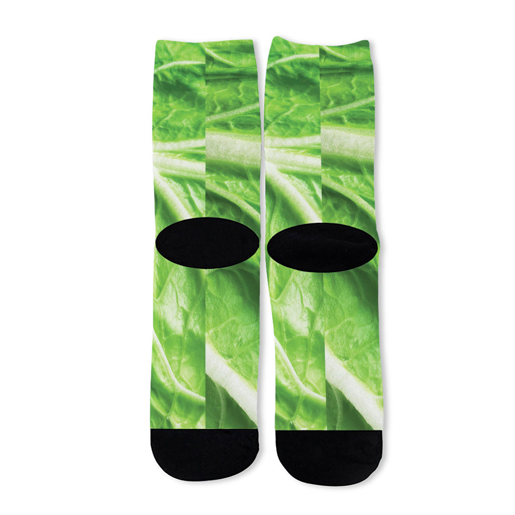 Green Cabbage Leaf Print Long Socks