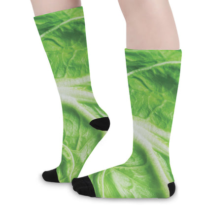 Green Cabbage Leaf Print Long Socks