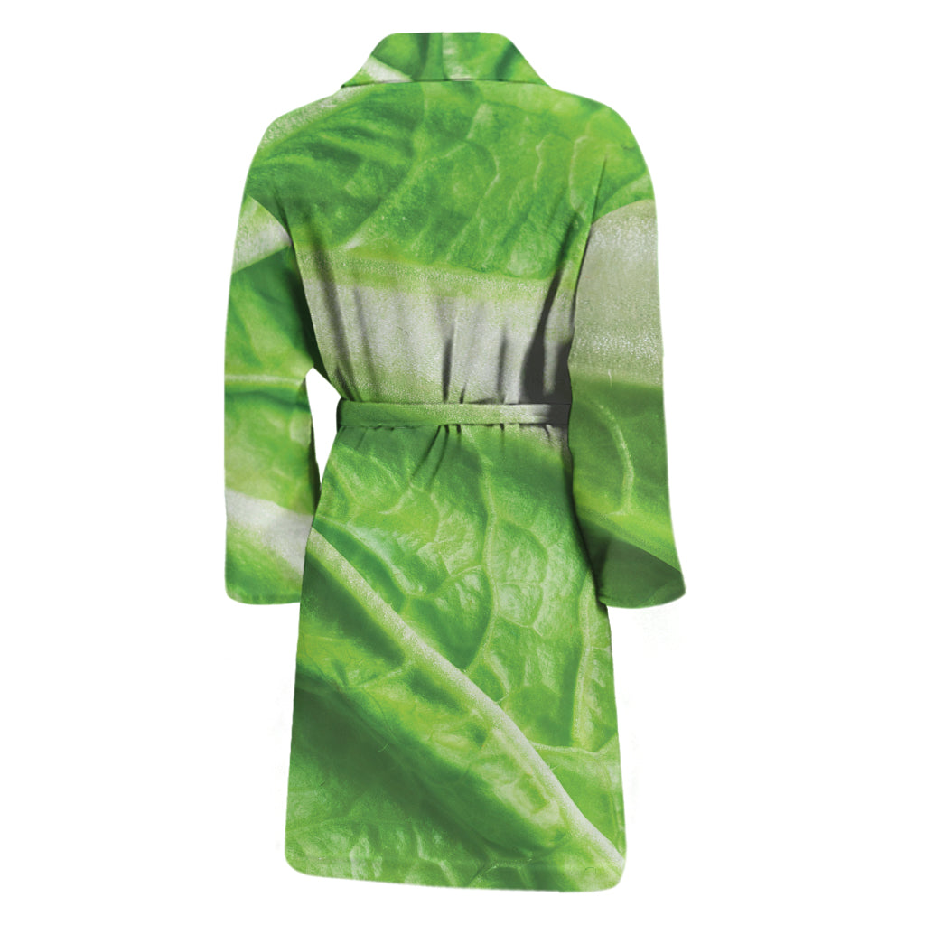 Green Cabbage Leaf Print Men's Bathrobe