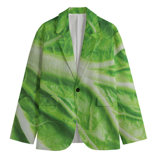 Green Cabbage Leaf Print Men's Blazer