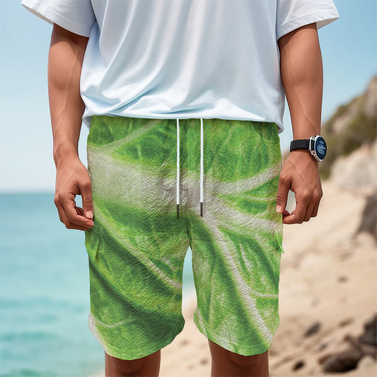 Green Cabbage Leaf Print Men's Cargo Shorts