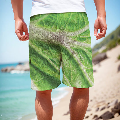 Green Cabbage Leaf Print Men's Cargo Shorts