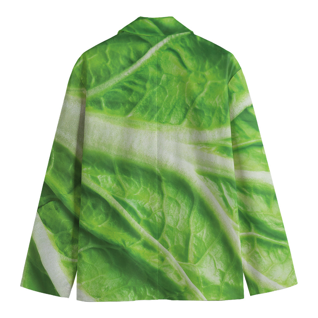 Green Cabbage Leaf Print Men's Cotton Blazer