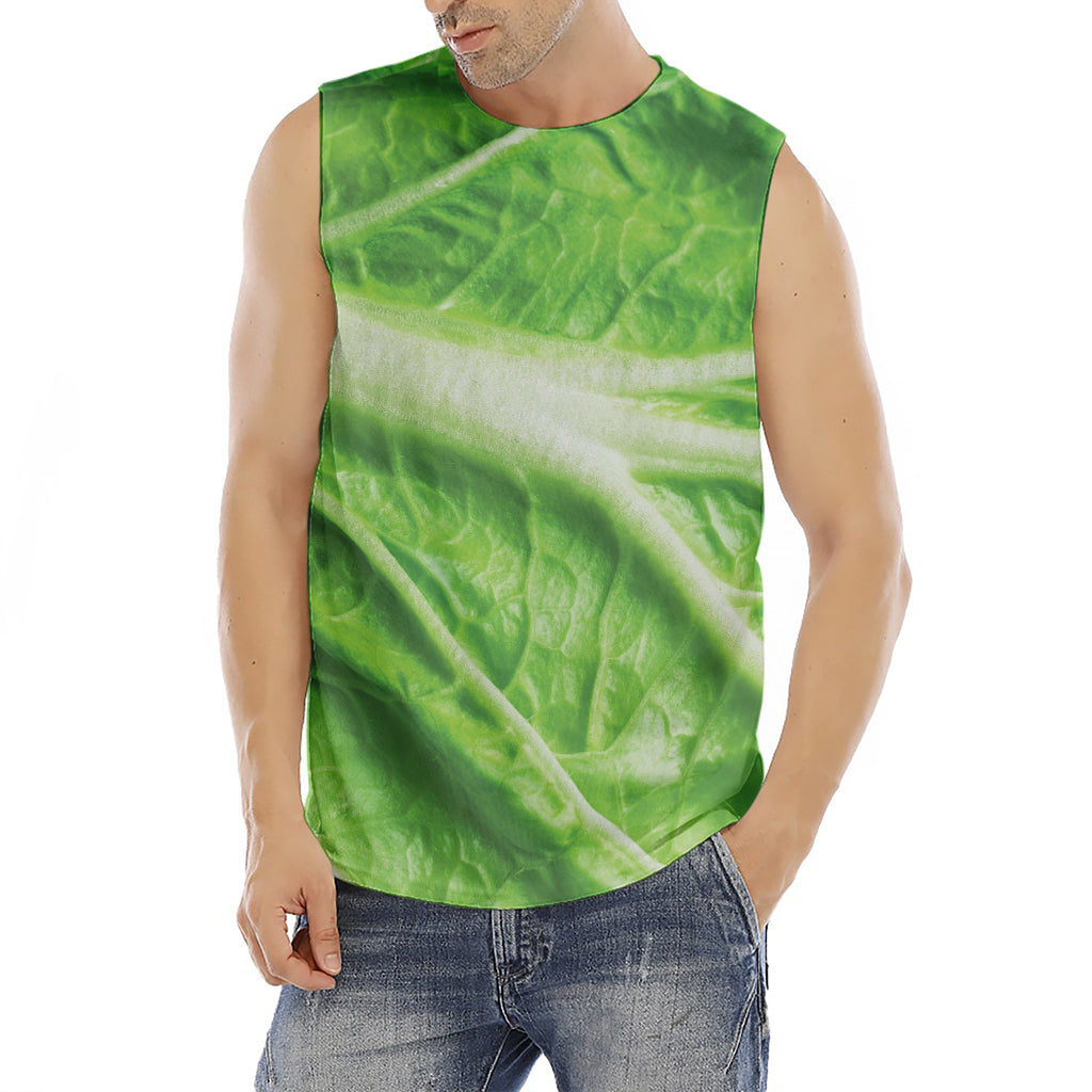 Green Cabbage Leaf Print Men's Fitness Tank Top
