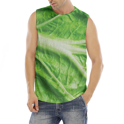 Green Cabbage Leaf Print Men's Fitness Tank Top