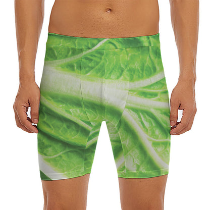 Green Cabbage Leaf Print Men's Long Boxer Briefs
