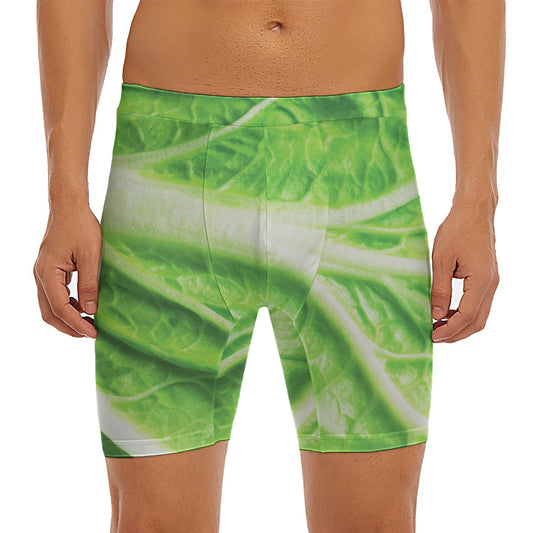 Green Cabbage Leaf Print Men's Long Boxer Briefs