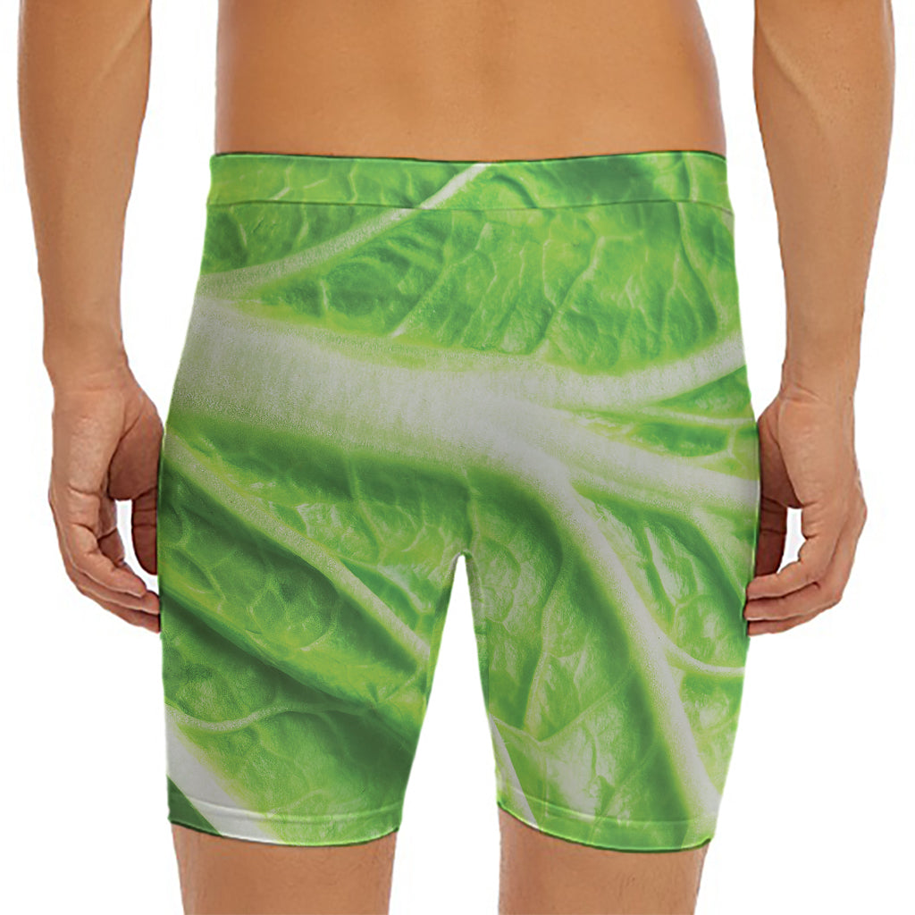 Green Cabbage Leaf Print Men's Long Boxer Briefs