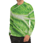 Green Cabbage Leaf Print Men's Long Sleeve Rash Guard