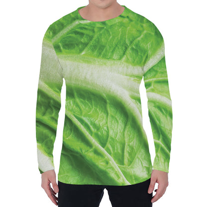 Green Cabbage Leaf Print Men's Long Sleeve T-Shirt