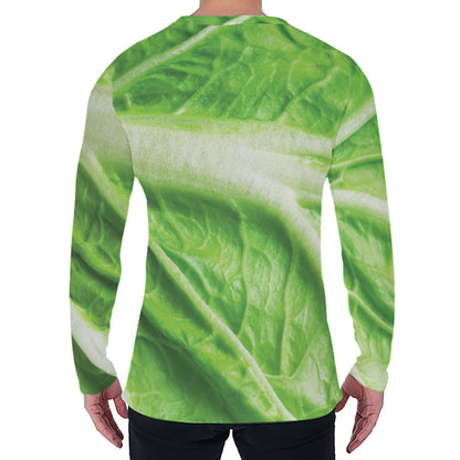 Green Cabbage Leaf Print Men's Long Sleeve T-Shirt